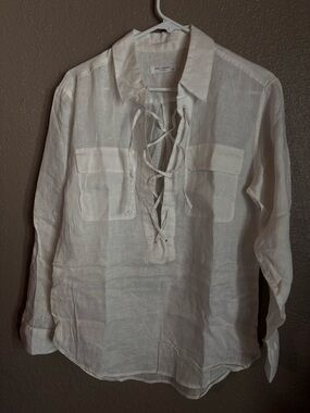 Equipment White Linen Lace-Up Blouse